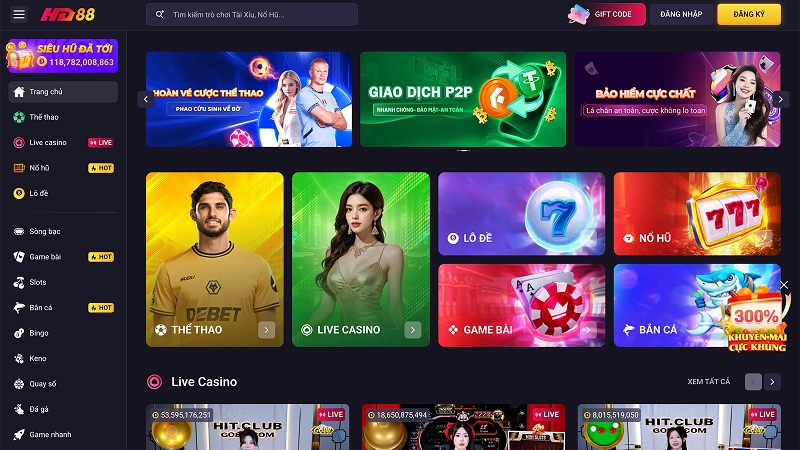 Giao diện HD88 hiện đại, tốc độ tải mượt mà trên cả web và mobile
